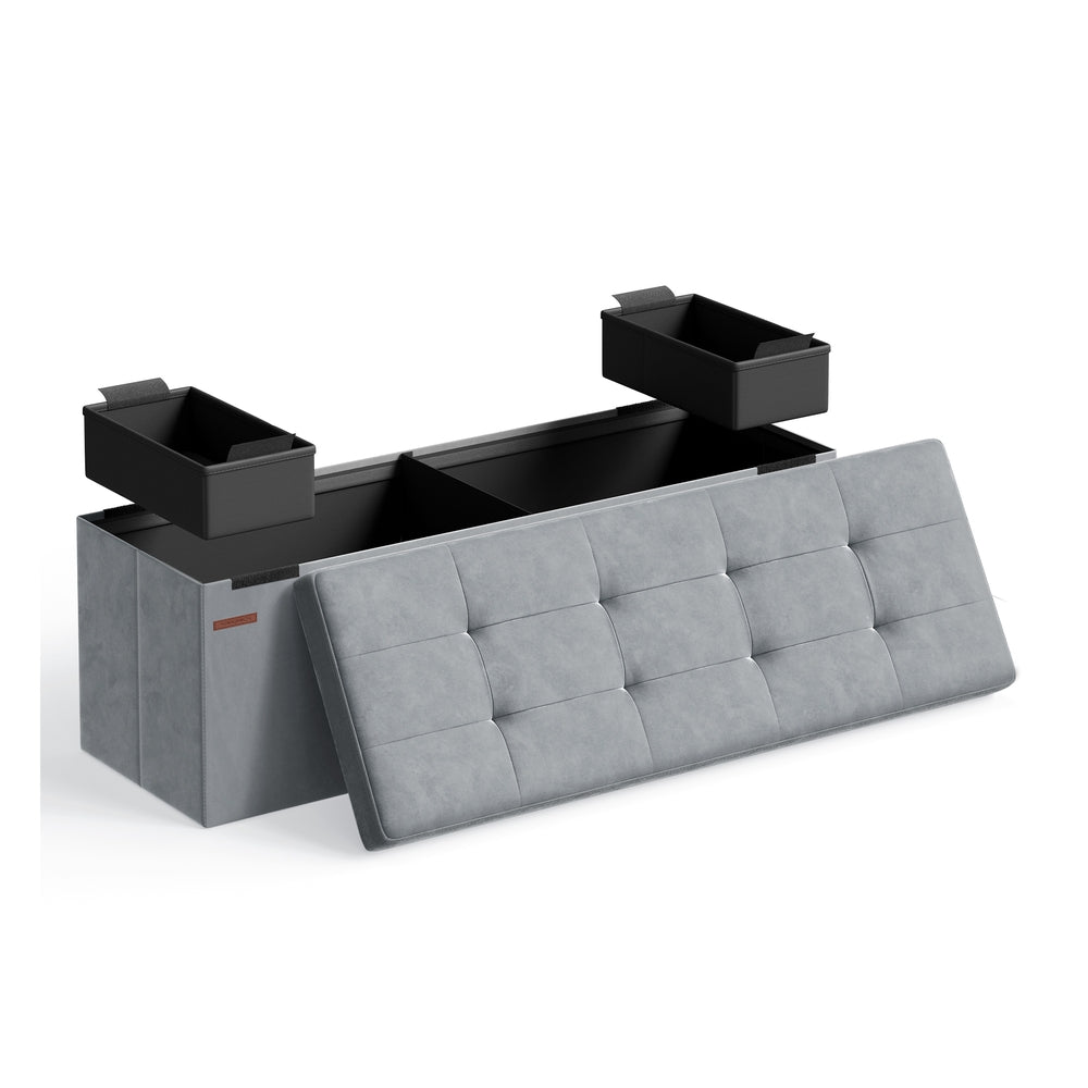MAZIE Collection - 15 x 30 x 15 Inches Storage Ottoman Bench with Storage Chest - Load Up to 660 Lb Ink - Dove Gray - 15"D x 43"W x 15"H