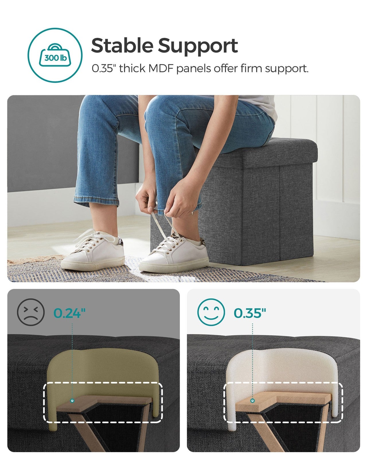 15 Inches Folding Storage Ottoman Bench
