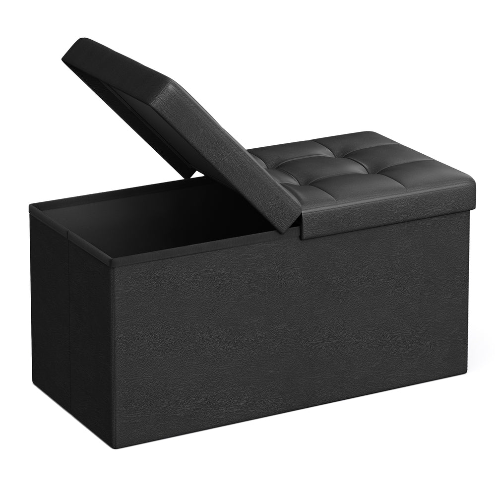 MAZIE Collection - 43 Inches Folding Storage Ottoman Bench with Flipping Lid - Black - 15"D x 30"W x 15"H