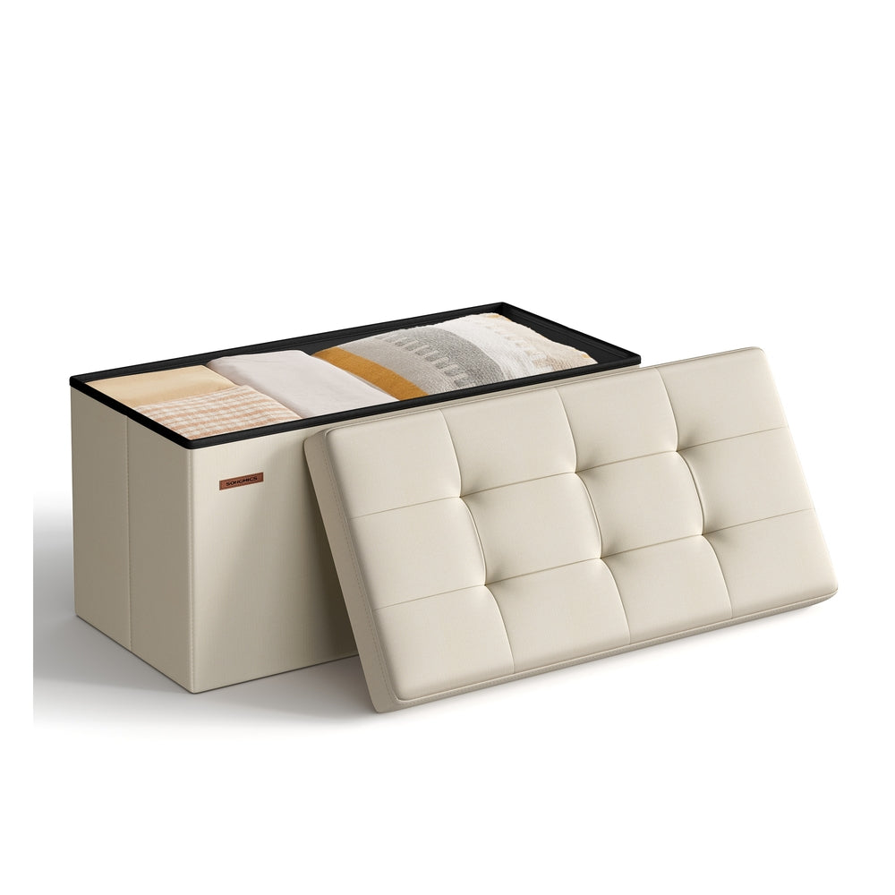 MAZIE Collection - 30 Inches Folding Storage Ottoman Bench - Beige