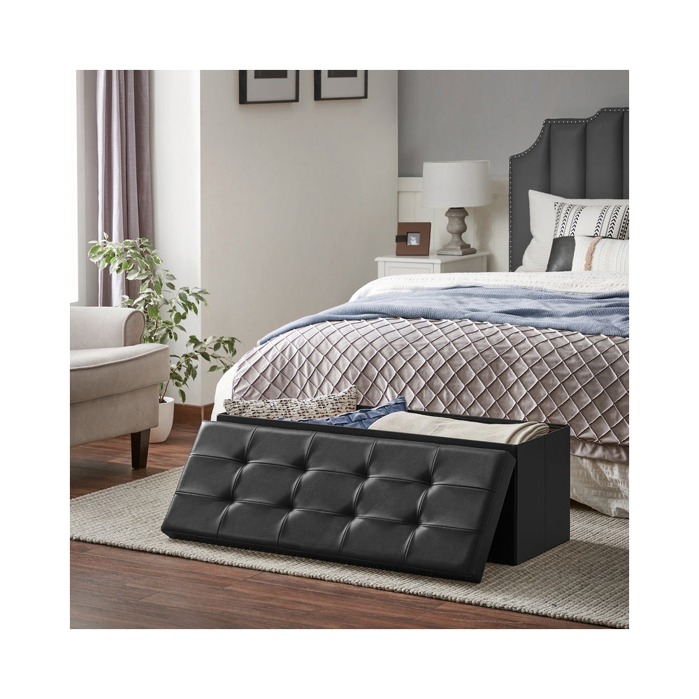 MAZIE Collection - 43 Inches Folding Storage Ottoman Bench with Flipping Lid - Black