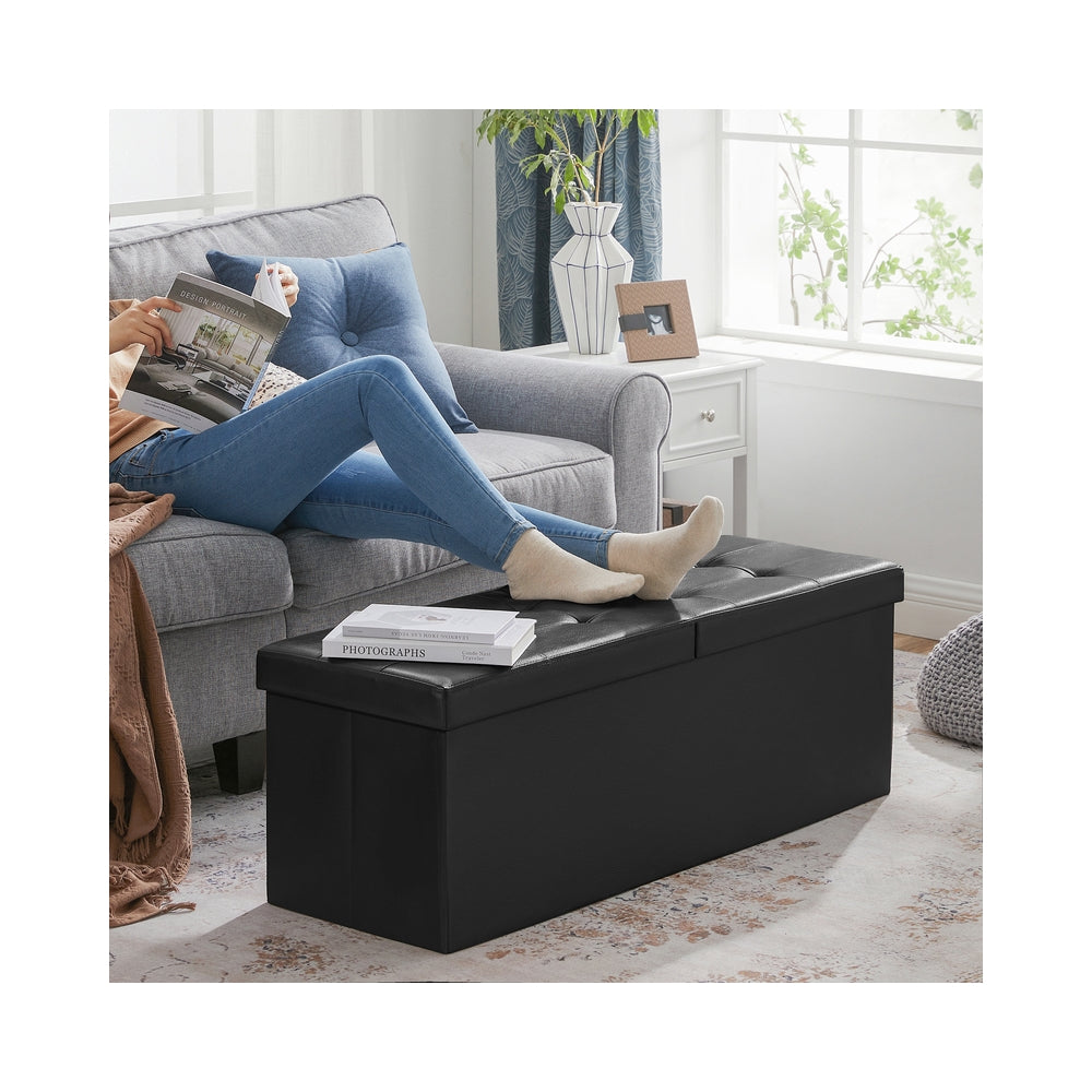 MAZIE Collection - 43 Inches Folding Storage Ottoman Bench with Flipping Lid - Black