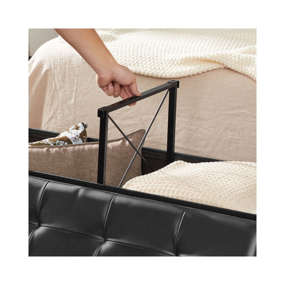 MAZIE Collection - 43 Inches Folding Storage Ottoman Bench with Flipping Lid - Black