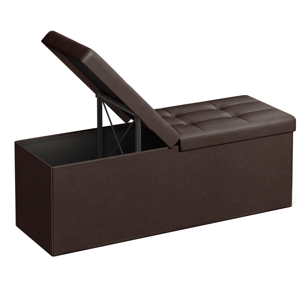 MAZIE Collection - 43 Inches Folding Storage Ottoman Bench with Flipping Lid - Brown - 15”D x 43”W x 15”H