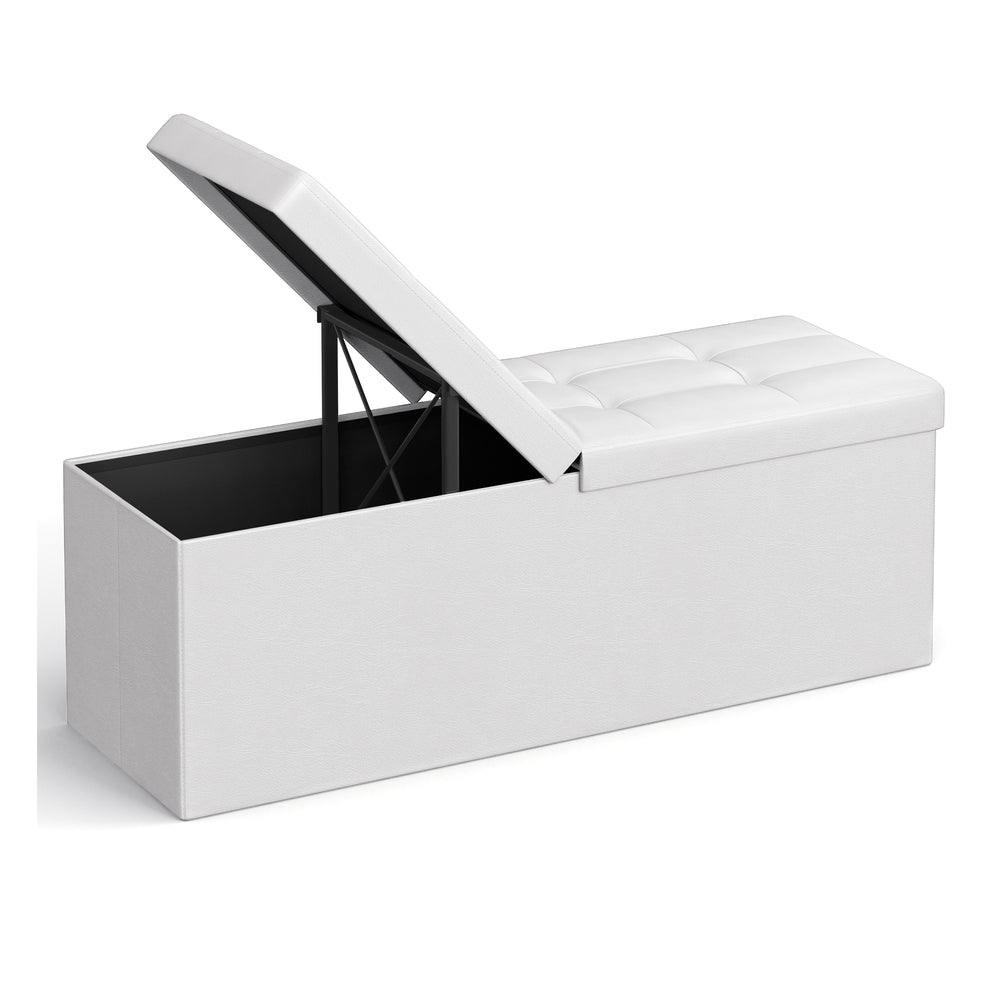 MAZIE Collection - 43 Inches Folding Storage Ottoman Bench with Flipping Lid - White - 15”D x 43”W x 15”H
