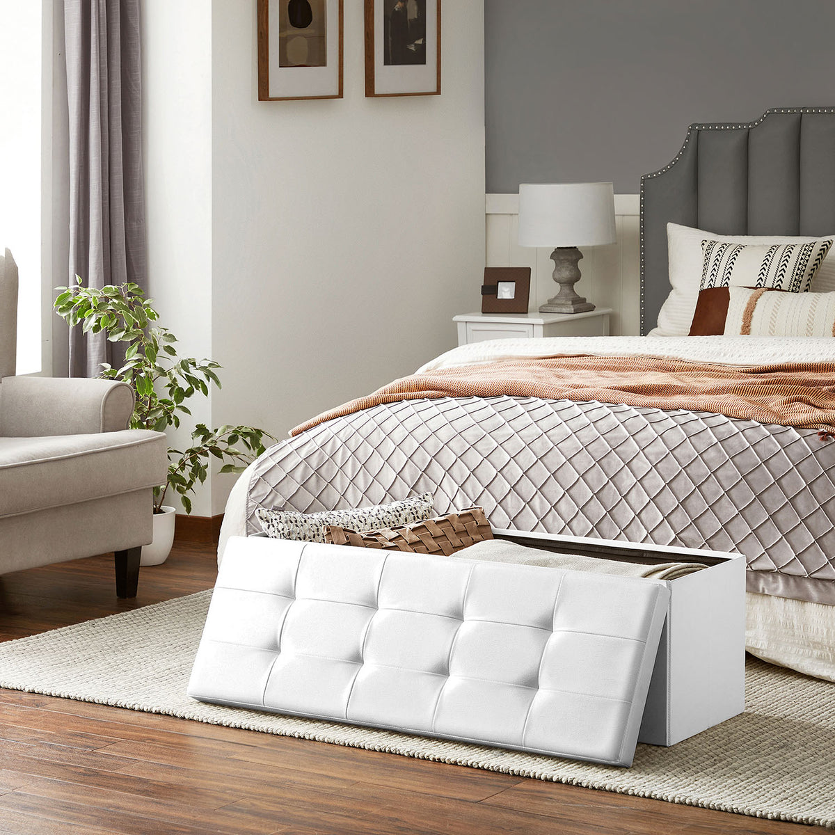 MAZIE Collection - 43 Inches Folding Storage Ottoman Bench with Flipping Lid