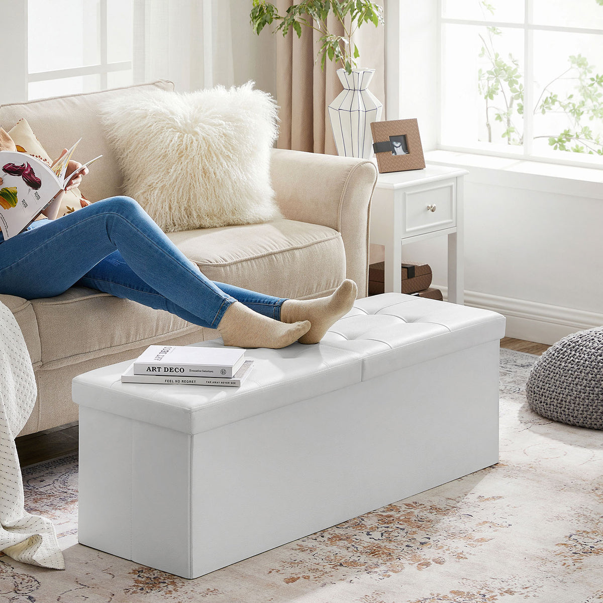 MAZIE Collection - 43 Inches Folding Storage Ottoman Bench with Flipping Lid