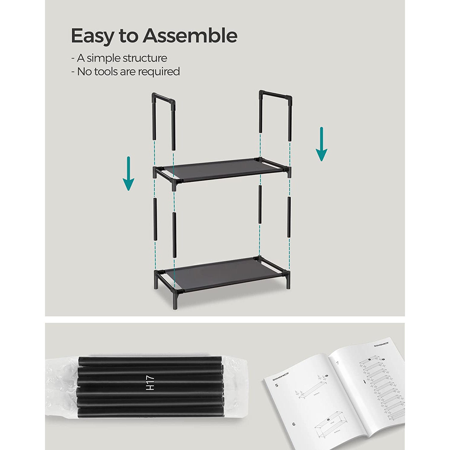 10-Tier Shoe Shelf with Metal Frame - Black