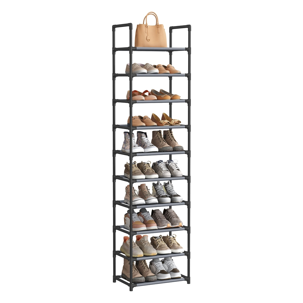 10-Tier Shoe Shelf with Metal Frame - Grey - 11"D x 17.7"W x 68.1"H