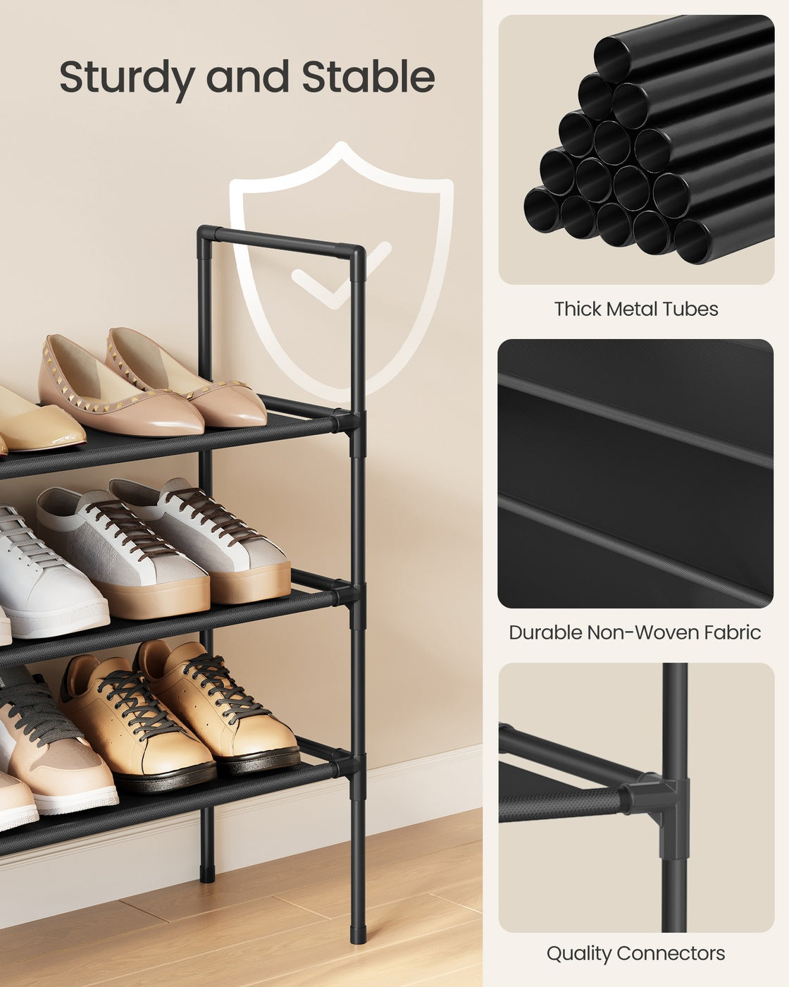 3-Tier Shoe Rack Shoe Storage Black