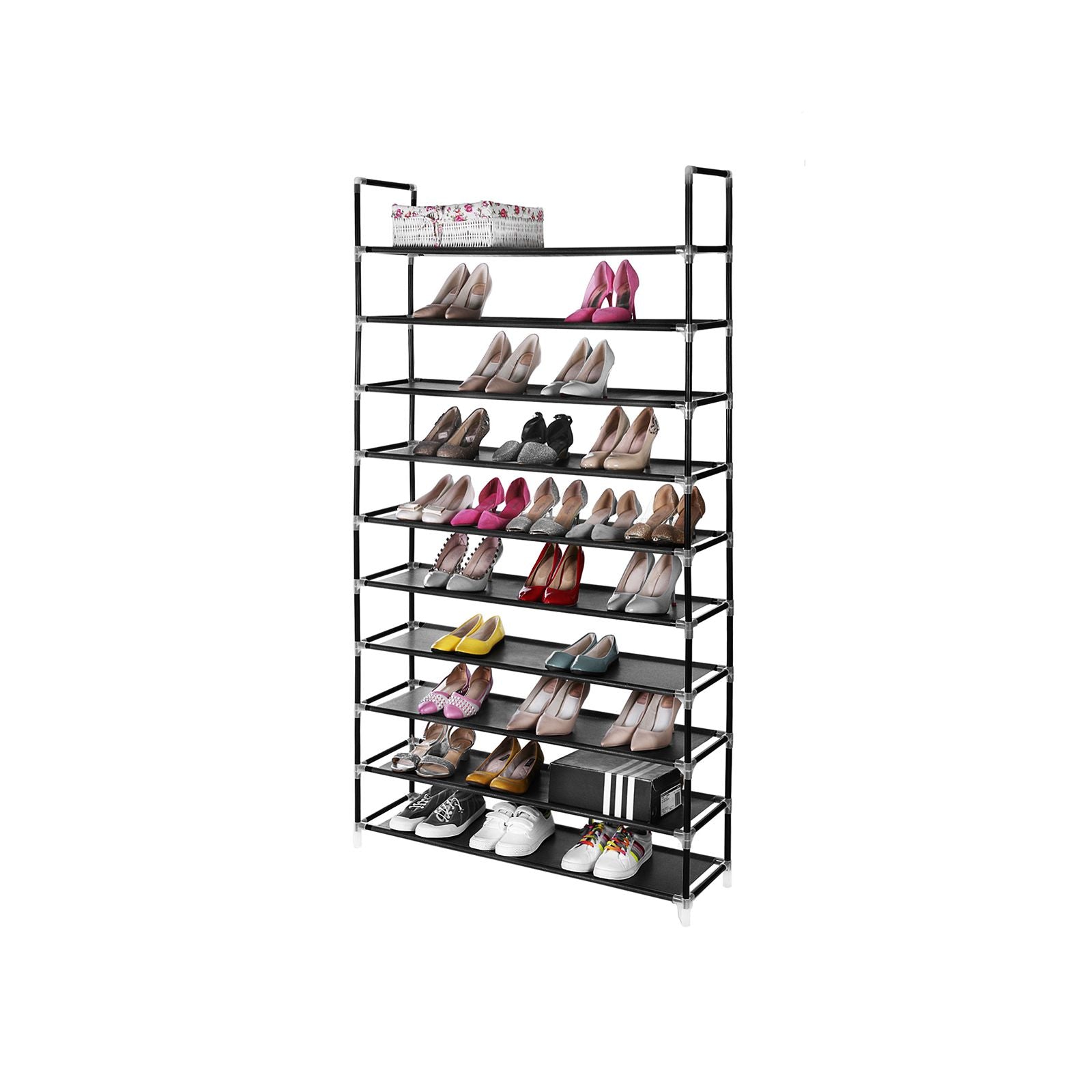 Black Fabric 10 Tiers Shoe Storage Rack