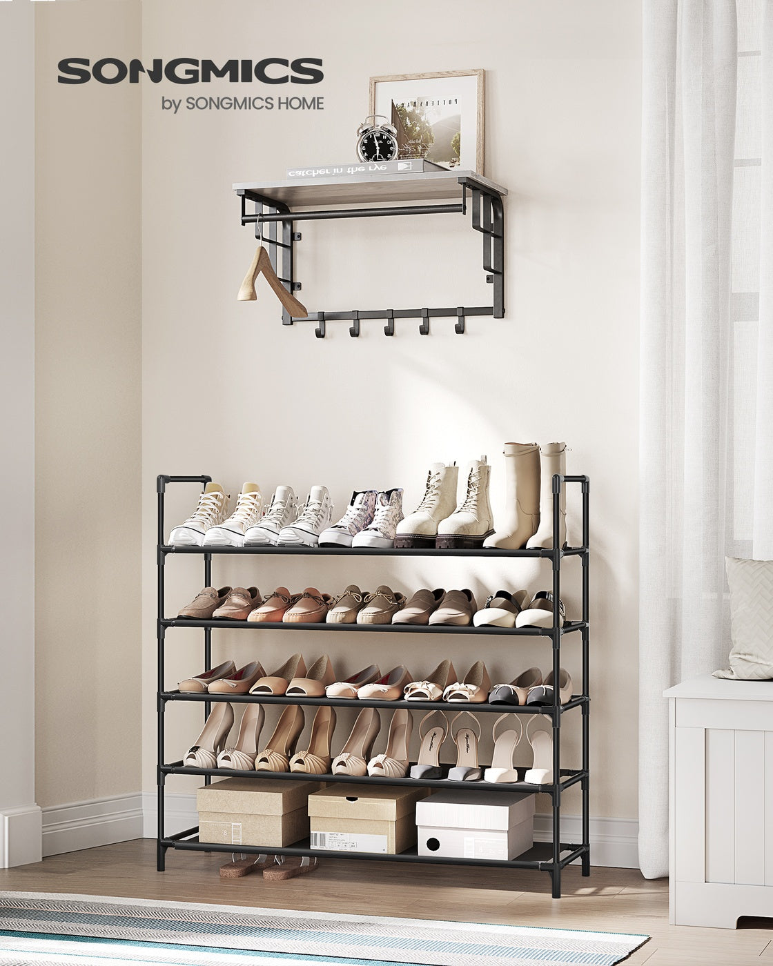 5-Tier Shoe Rack with Metal Frame