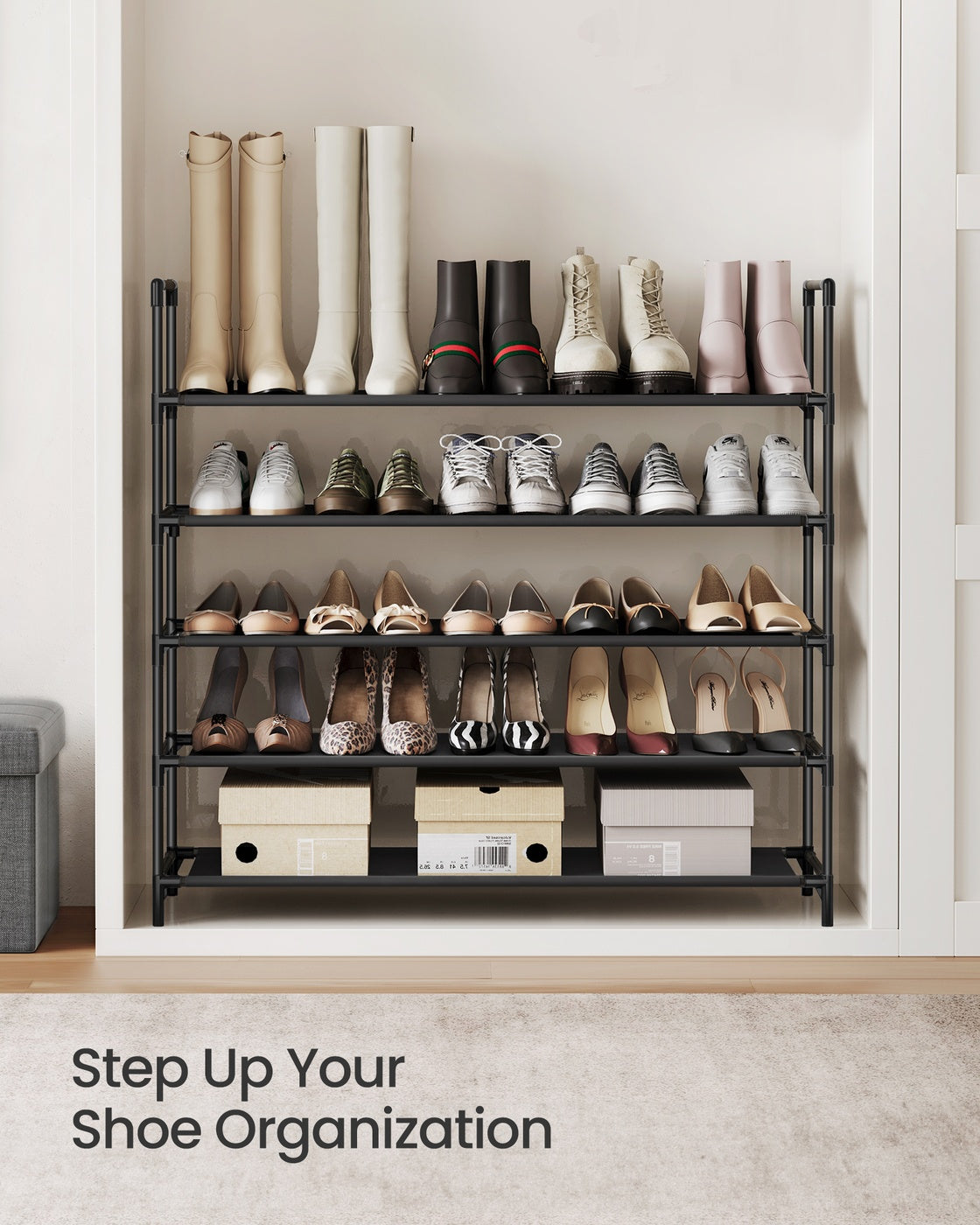 5-Tier Shoe Rack with Metal Frame