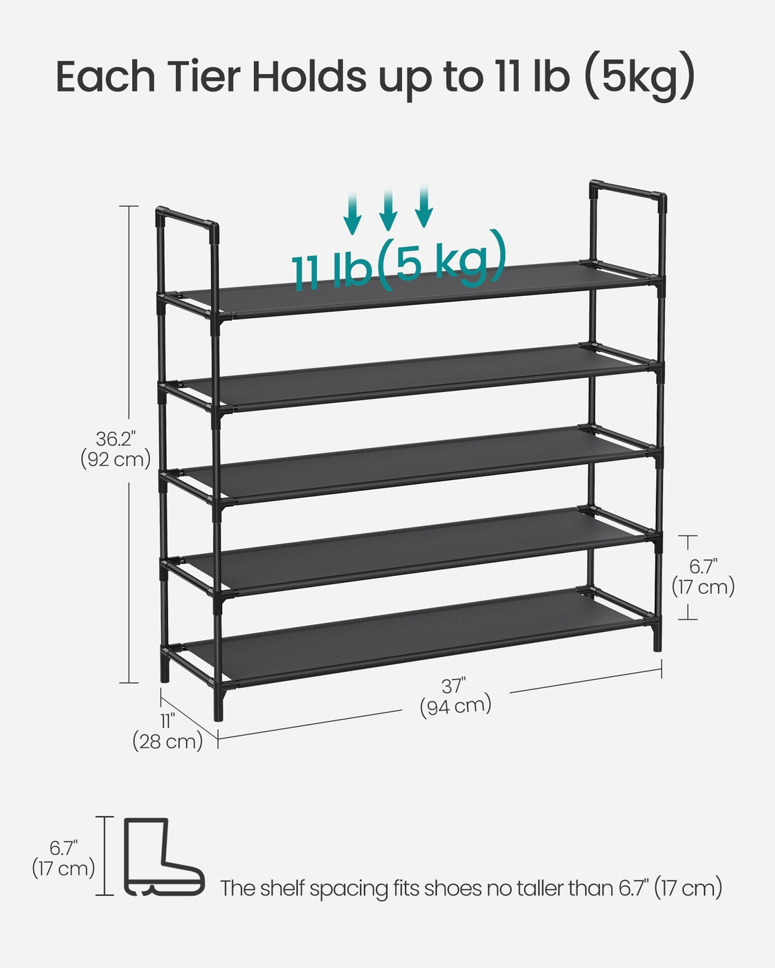 5-Tier Shoe Rack with Metal Frame