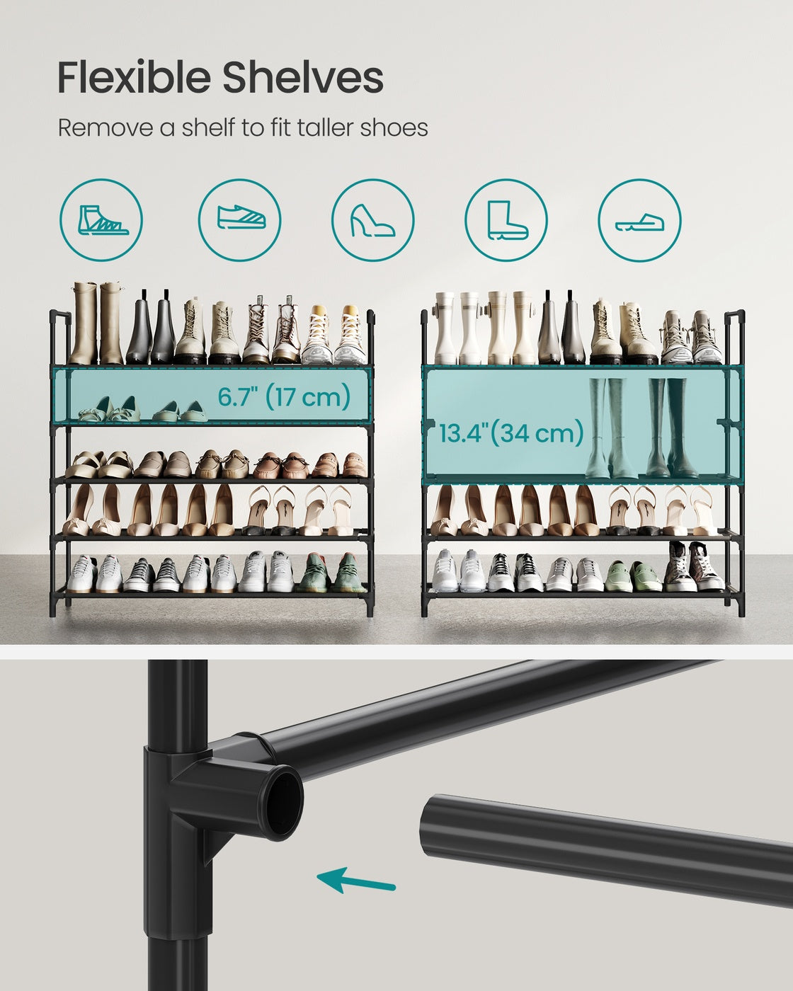 5-Tier Shoe Rack with Metal Frame