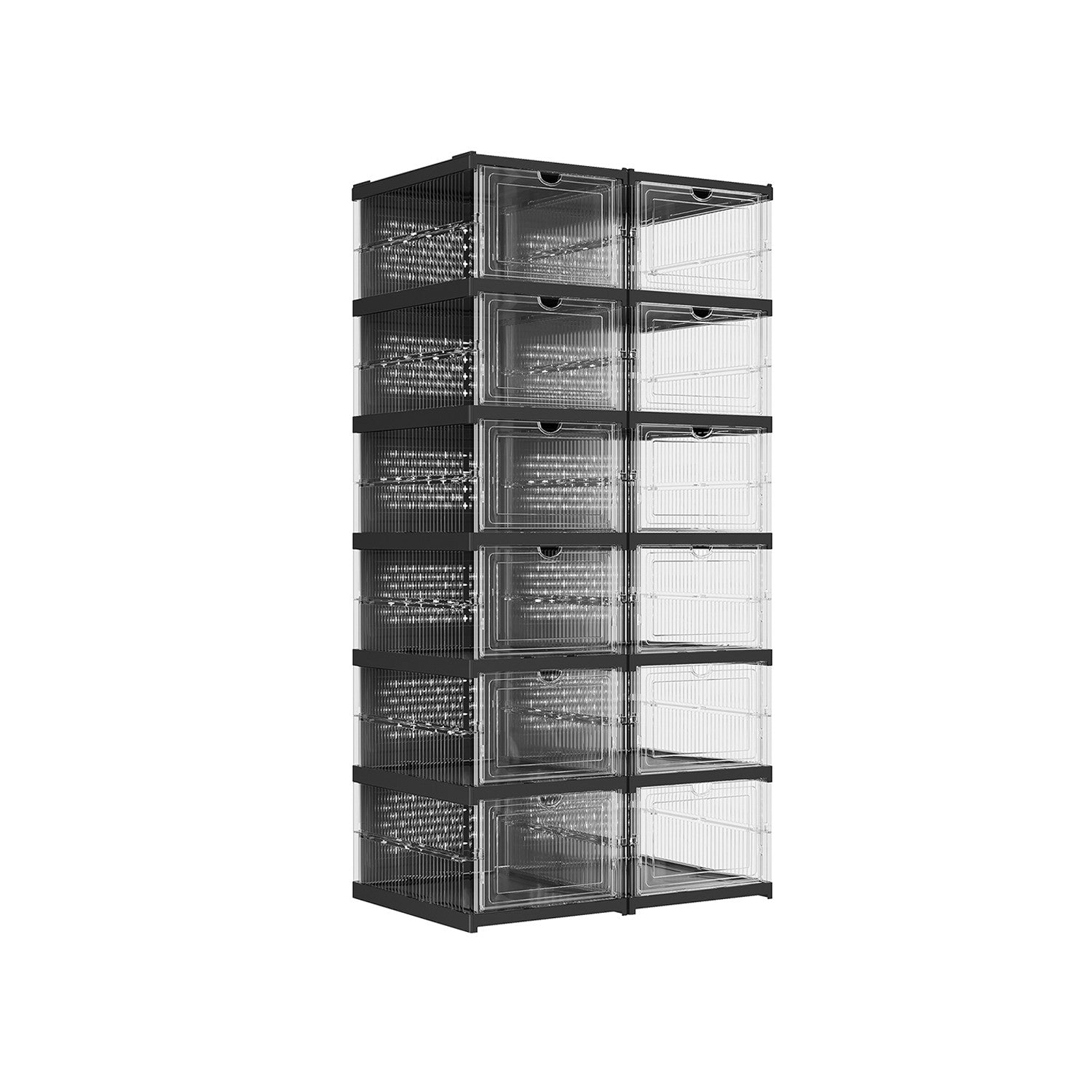 Pack of 12 Foldable Shoe Boxes - Fit Up to US Size 13 - Transparent, Ink Black