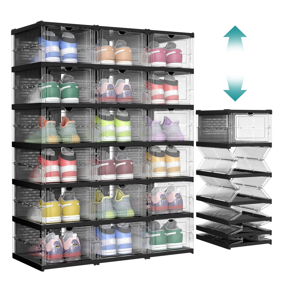Pack of 12 Foldable Shoe Boxes - Fit Up to US Size 13 - Black