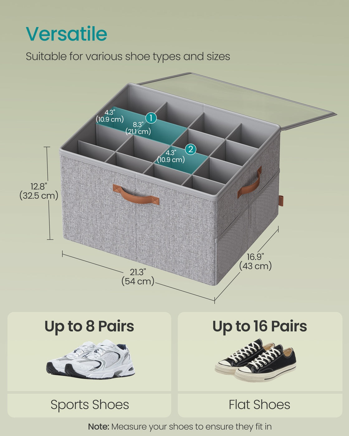 Shoe Organizer for Closet - Fits 16 Pairs - Dove Gray