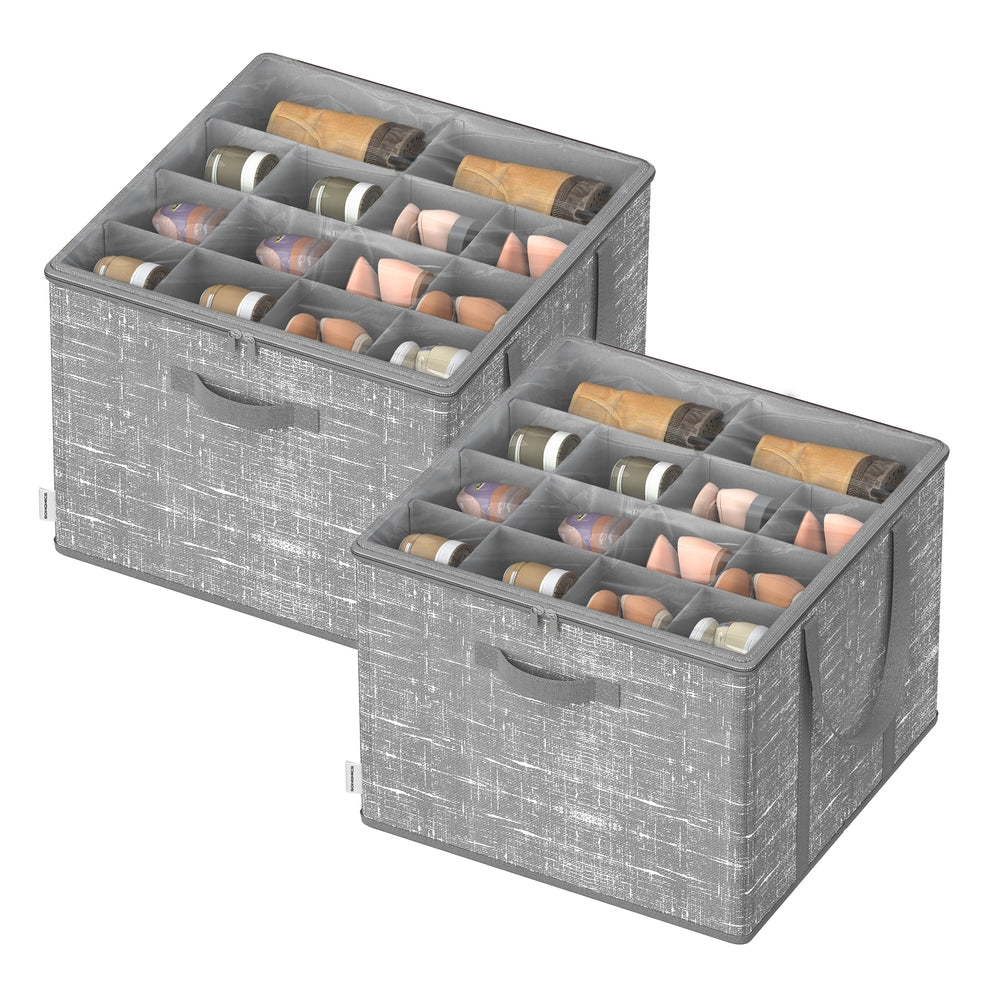 Fabric Shoe Organizer Bin with Handles and Clear Cover - Cattail Gray