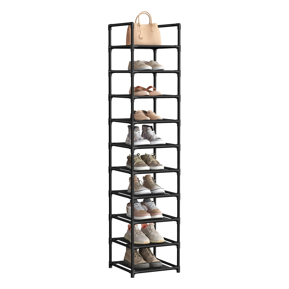 10-Tier Shoe Shelf with Metal Frame - Black - 13"D x 13"W x 68.1"H