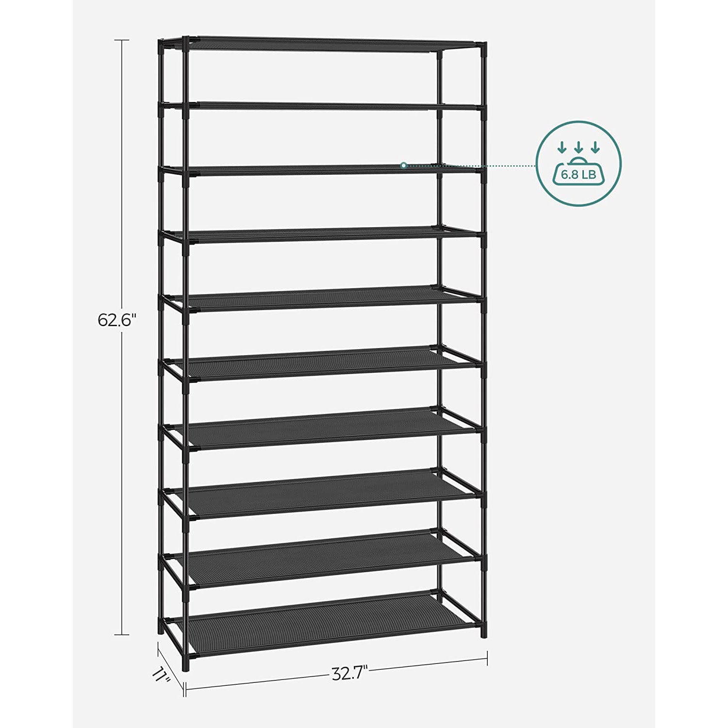 10-Tier Shoe Rack for Closet Holds Up to 40 Pairs Shoes and Boots
