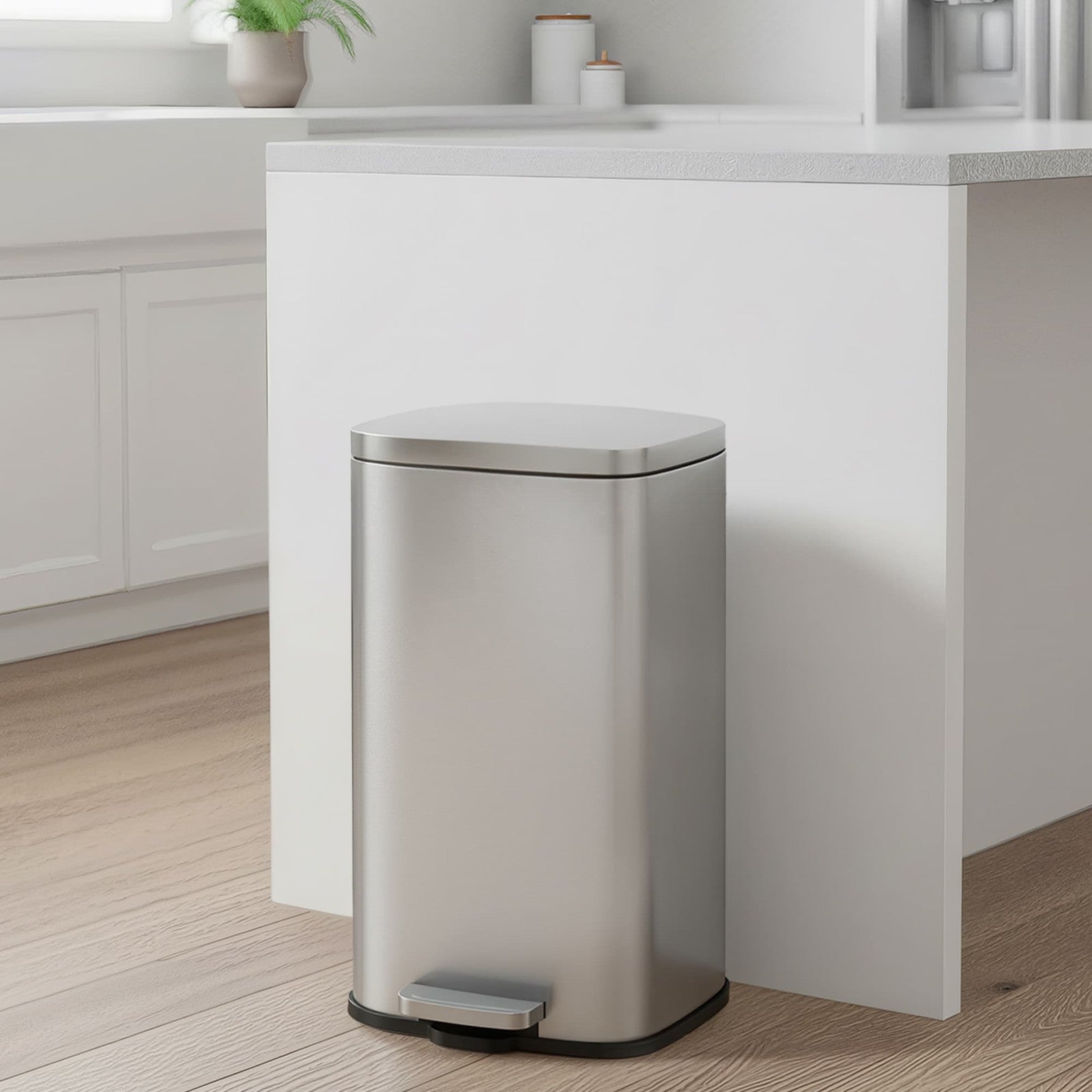 Stainless Steel Step Trash Can with Lid for Kitchen Use