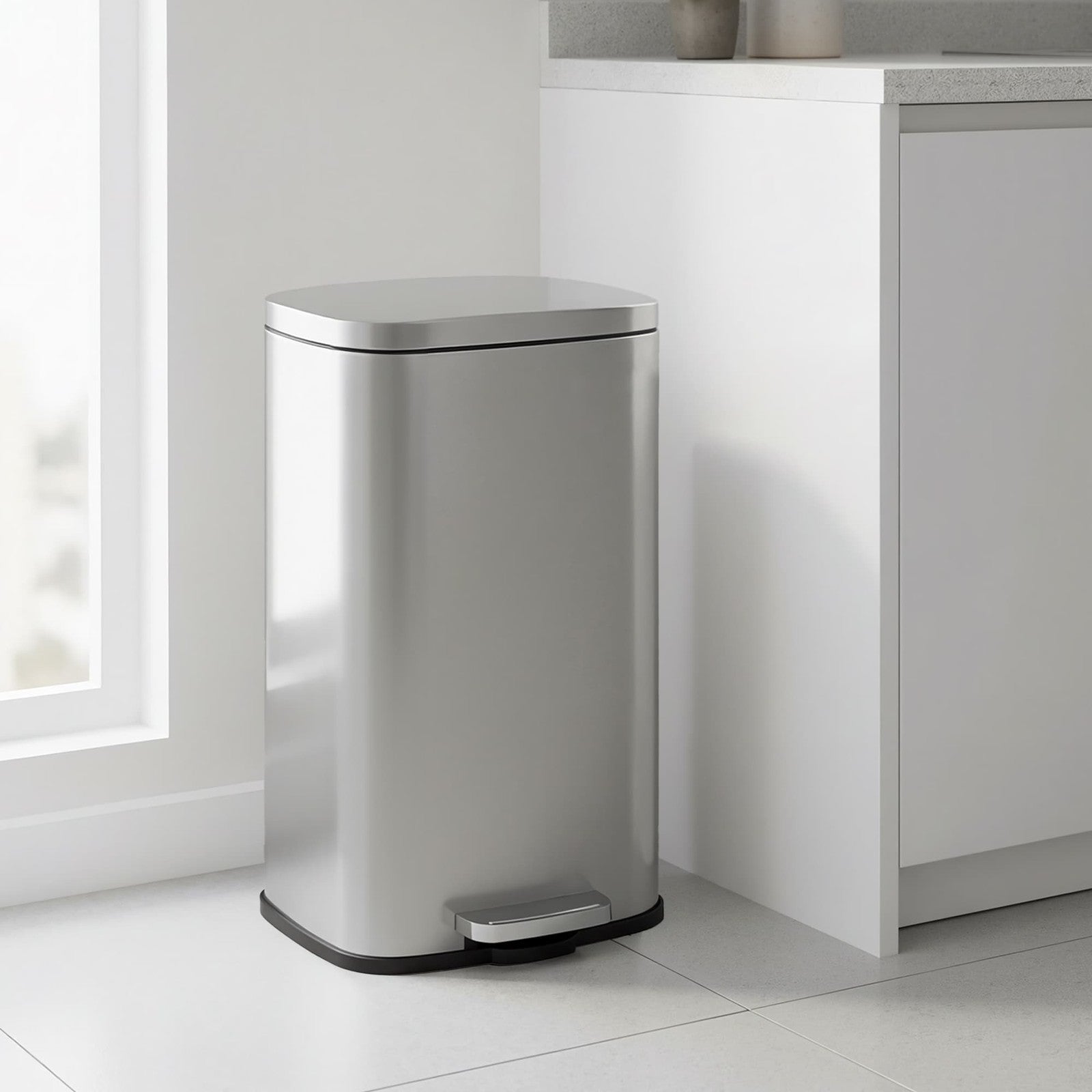 Stainless Steel Step Trash Can with Lid for Kitchen Use
