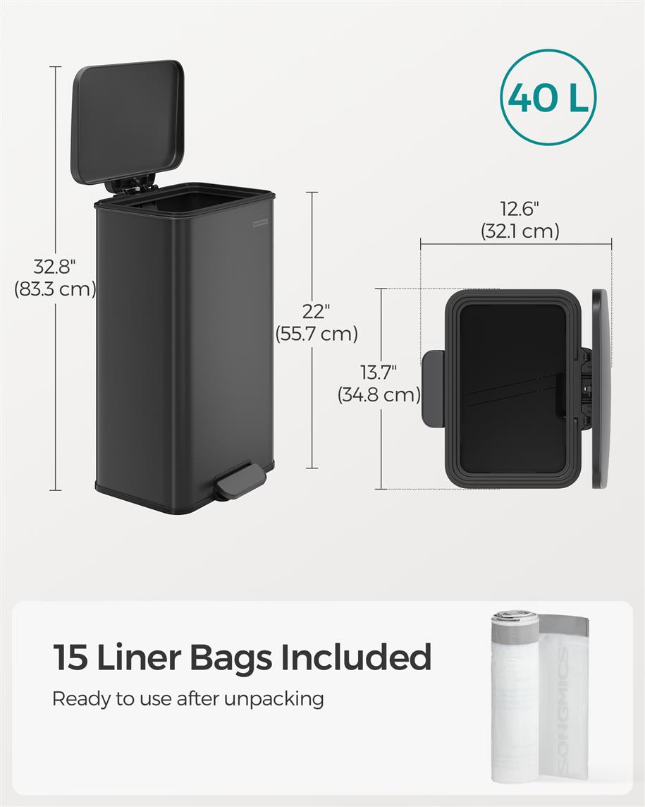 10.5 Gallon Kitchen Trash Can with Lid - Black