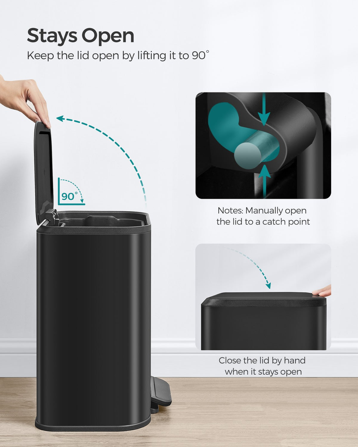 5.2-Gallon (20L) Kitchen Trash Can with Lid - Ink Black