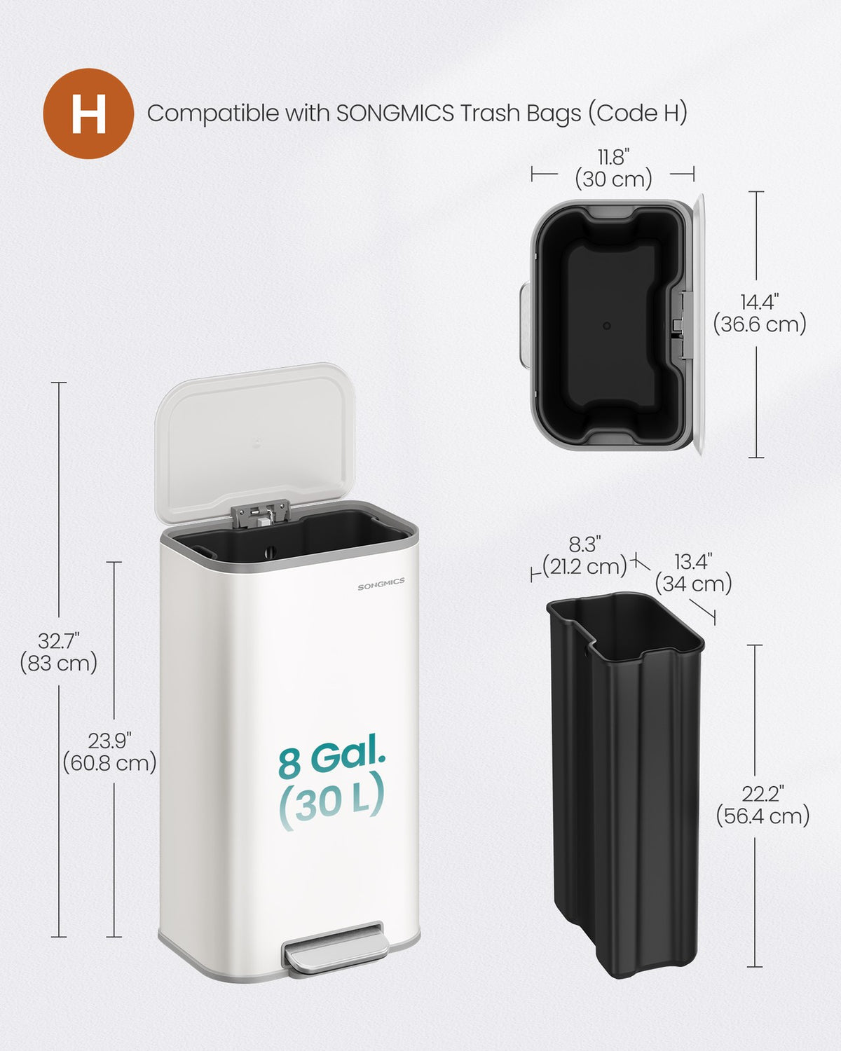Kitchen Trash Can - 8-Gallon (30 L) Garbage Can with Lid - Stainless Steel