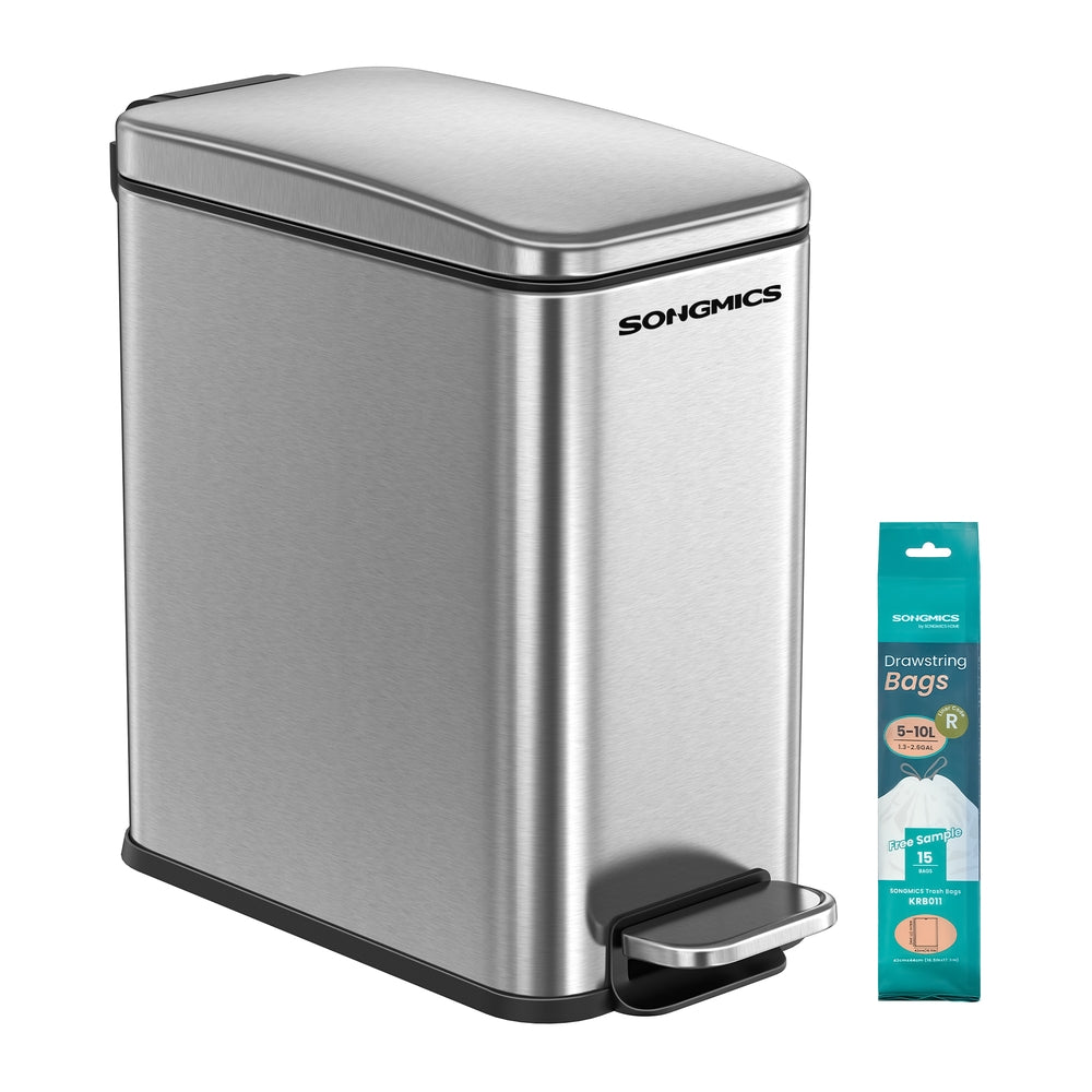 1.3 Gallon Small Trash Bin with Lid - Metallic Silver - 15.1”L x 6.9”W x 11.8”H