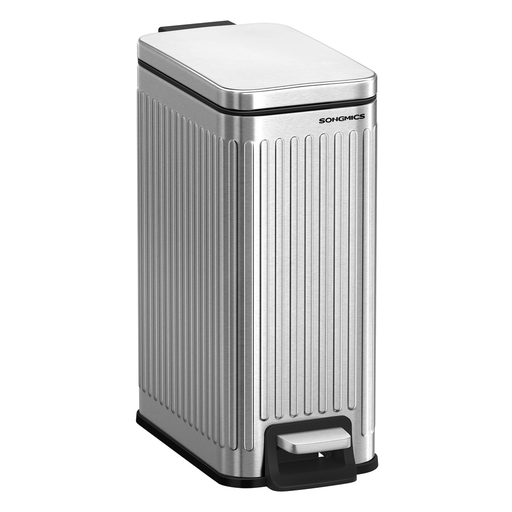 2.6-Gallon Stainless Steel Bathroom Trash Can with Lid Black - Silver - 9.5"L x 5.5"W x 13"H