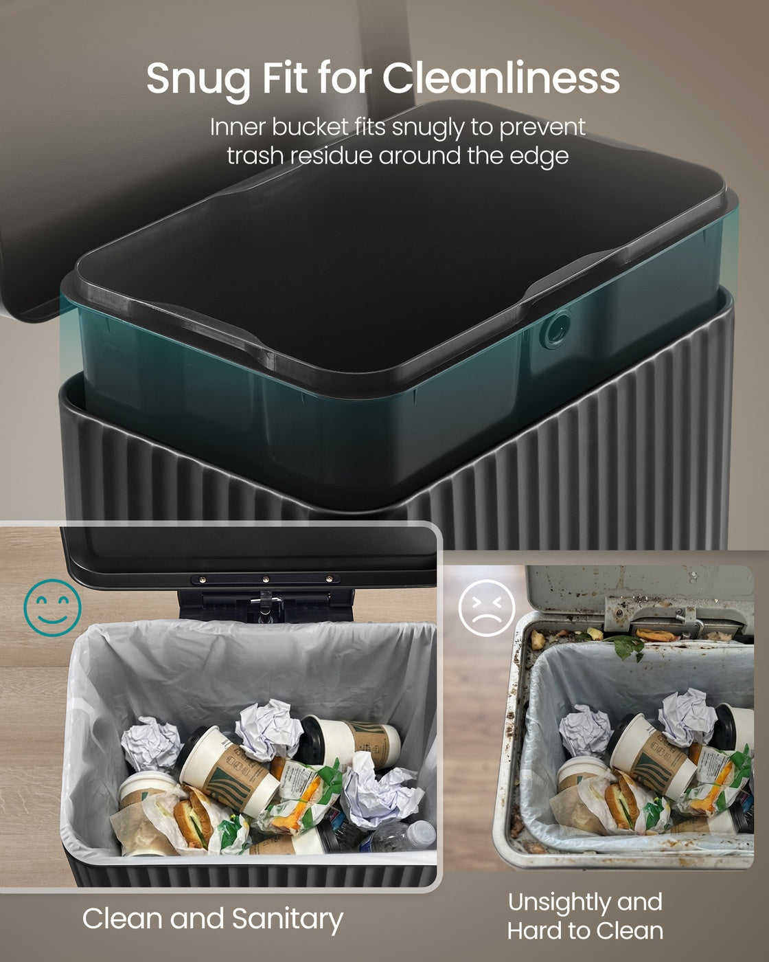 50 L Stainless Steel Garbage Can with Lid and Removable Inner Bucket Ink Black - Ink Black
