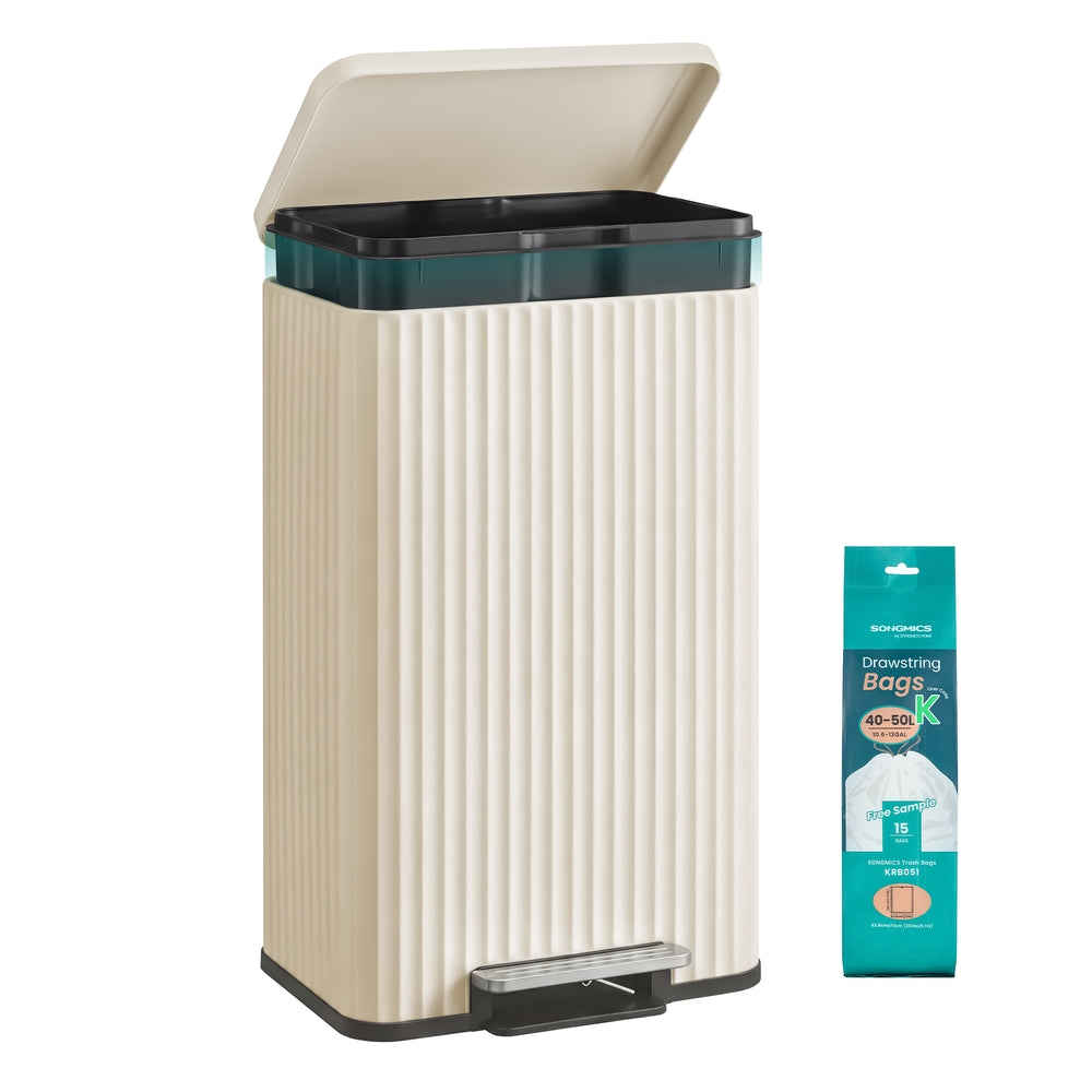 50 L Stainless Steel Garbage Can with Lid and Removable Inner Bucket Ink Black - Cream White