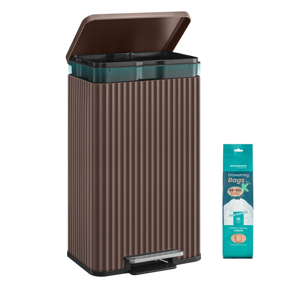 50 L Stainless Steel Garbage Can with Lid and Removable Inner Bucket Ink Black - Brown