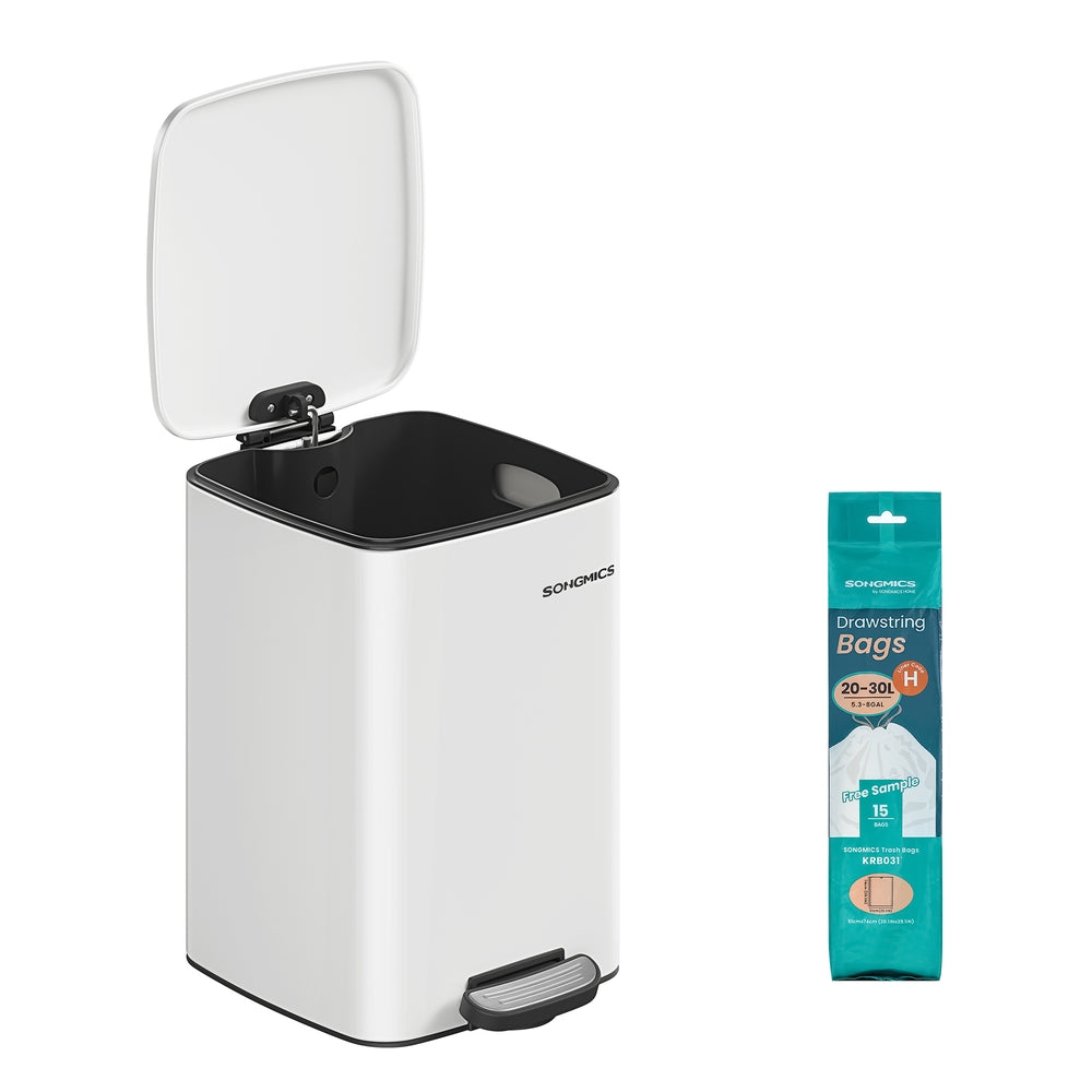Stainless Trash Can 5.2-Gallon (20 L) with Inner Bucket - Cloud White - 11.2"L x 13.4"W x 15.9"H