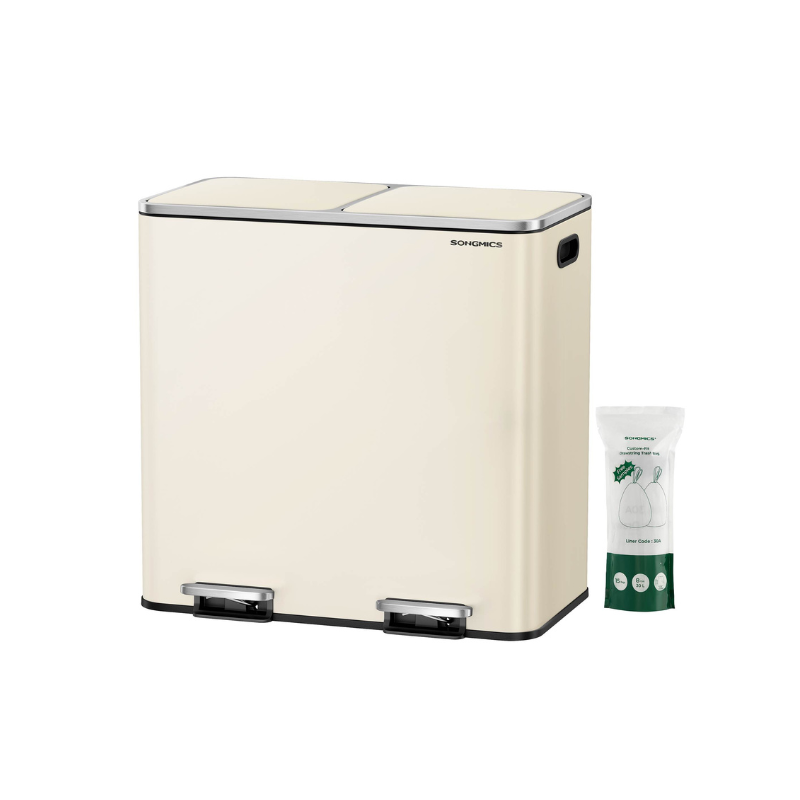 2 x 10.6 Gallon (2 x 40 L) Trash Can for Kitchen - Almond
