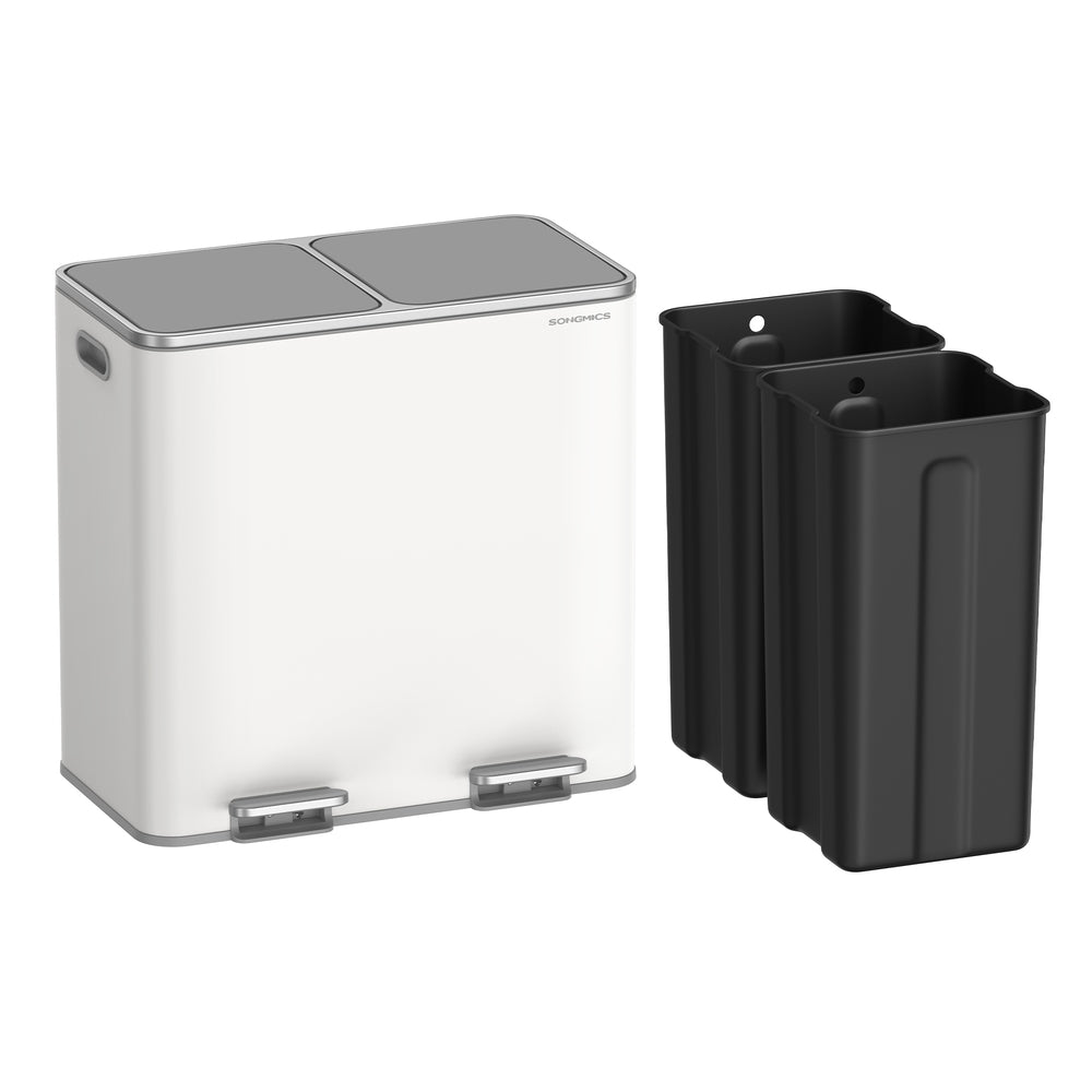 2 x 10.6 Gallon (2 x 40 L) Trash Can for Kitchen - White, Gray