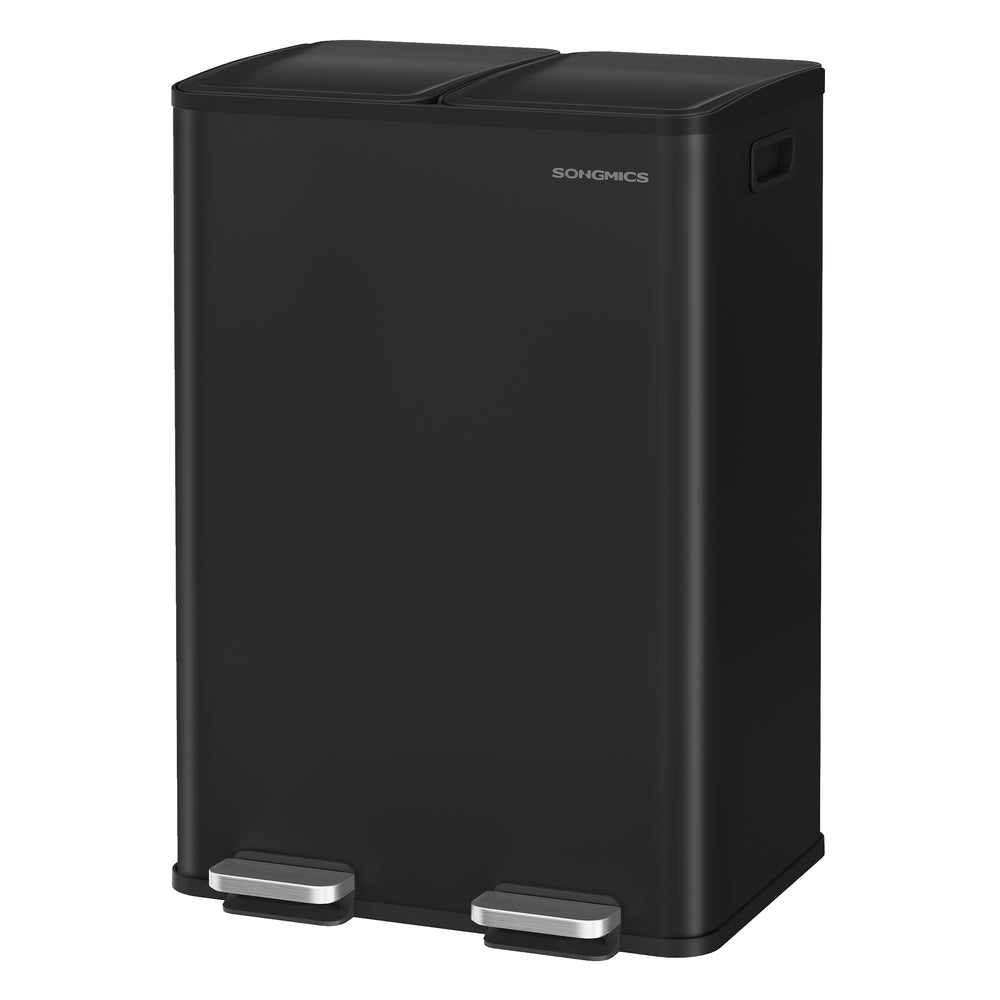 2×30L Dual Compartment Trash Can - Soft-Close - Pedal - Removable Buckets - Stainless Steel - Ink Black