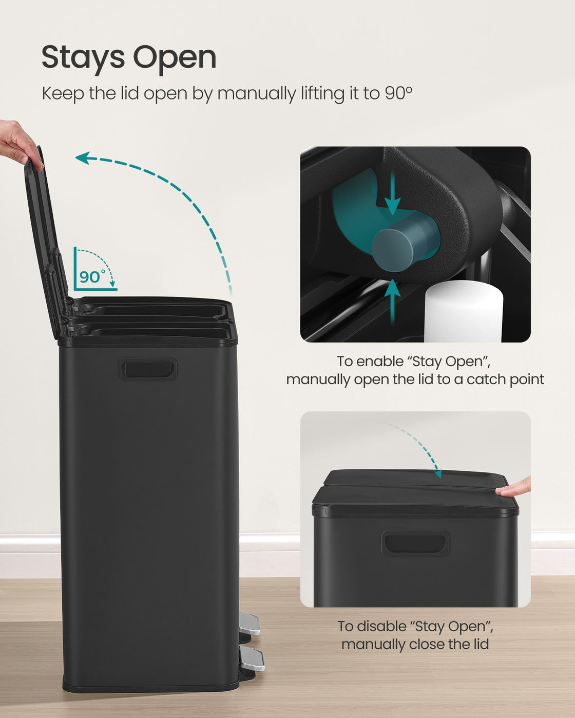 2×30L Dual Compartment Trash Can - Soft-Close - Pedal - Removable Buckets - Stainless Steel - Ink Black