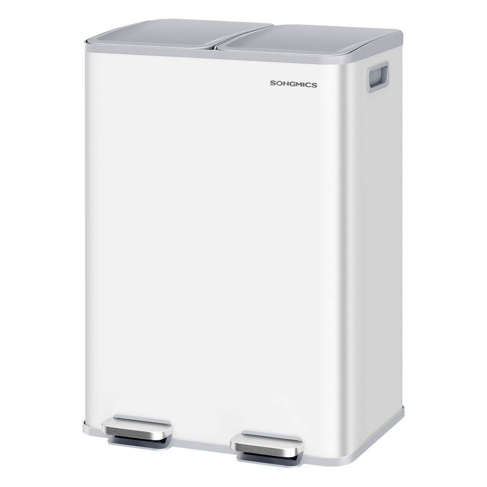 2×30L Dual Compartment Trash Can - Soft-Close - Pedal - Removable Buckets - Stainless Steel - Matte White