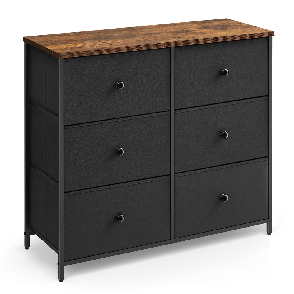 6 Drawer Chest with Metal Frame - Black, Rustic Brown