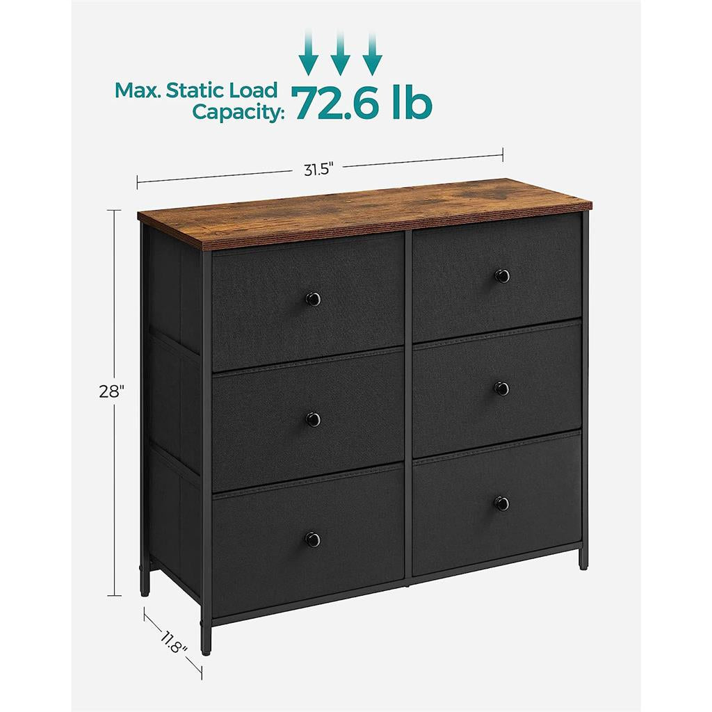 6 Drawer Chest with Metal Frame - Black, Rustic Brown