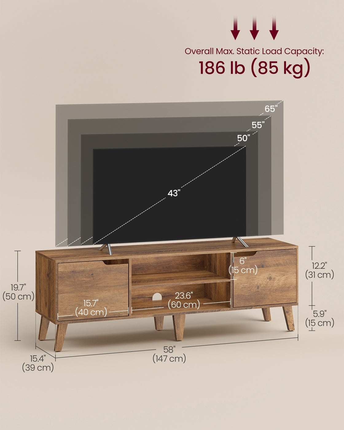 TV Stand for 65-Inch TVs - Entertainment Center with Adjustable Shelf - 58-Inch Long Media Console Table