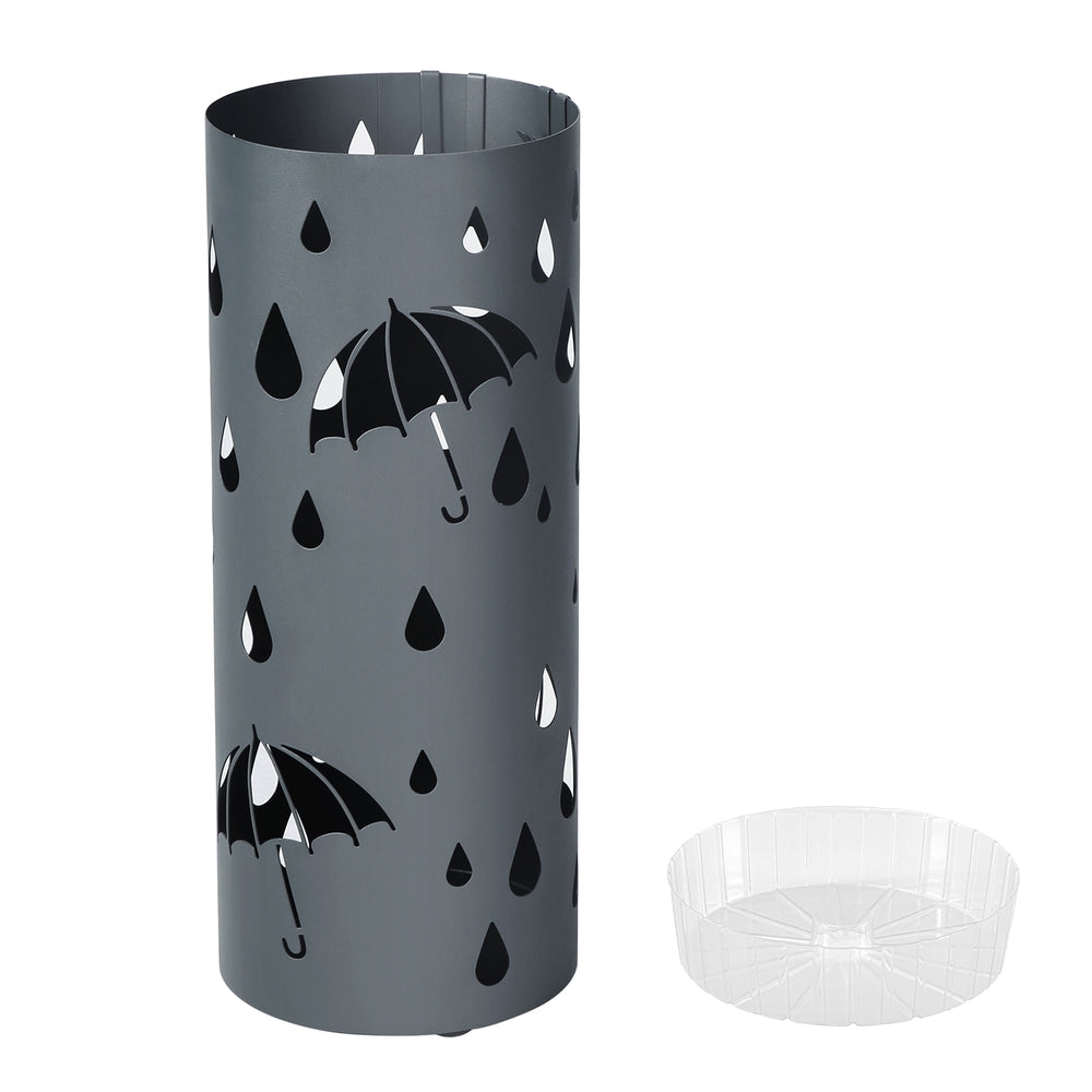 Metal Umbrella Holder with Water Tray and 4 Hooks - Anthracite Gray