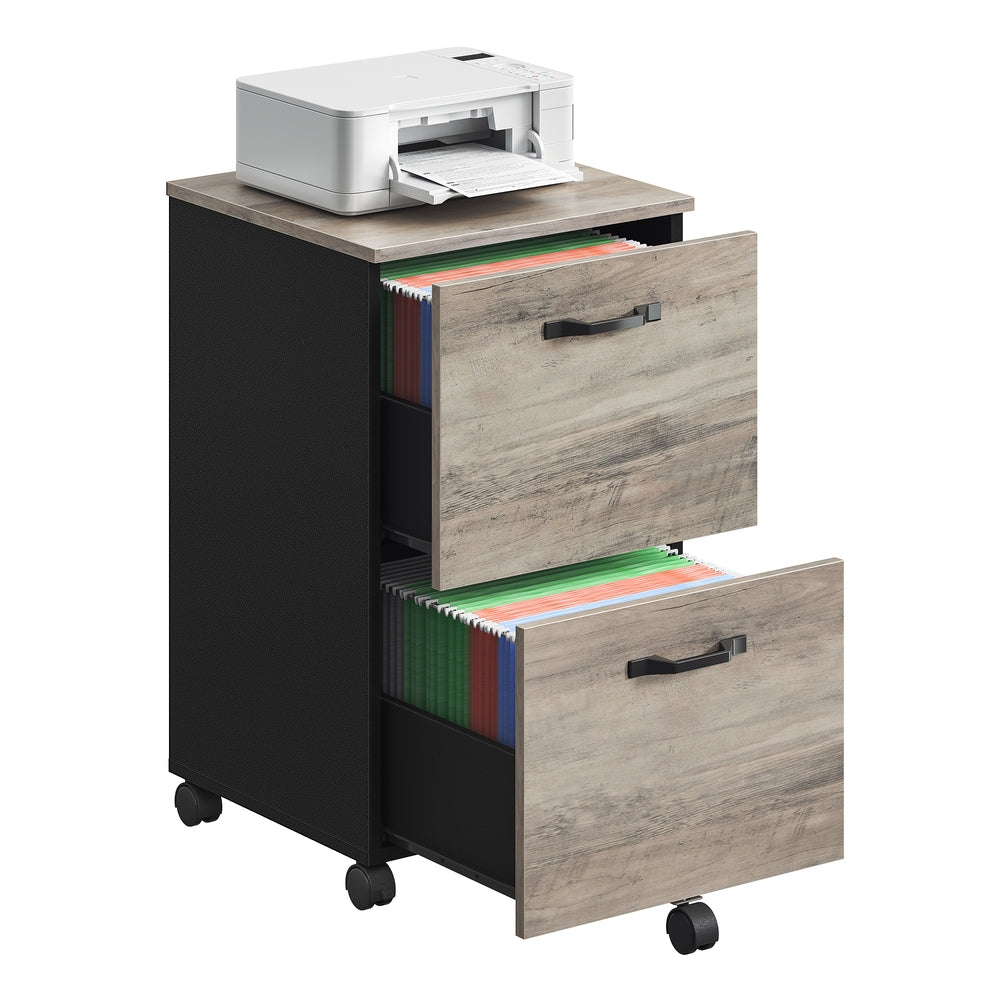 2-Drawer File Cabinet Small Rolling Filing Cabinet Rustic Brown and Ink Black - Greige, Black