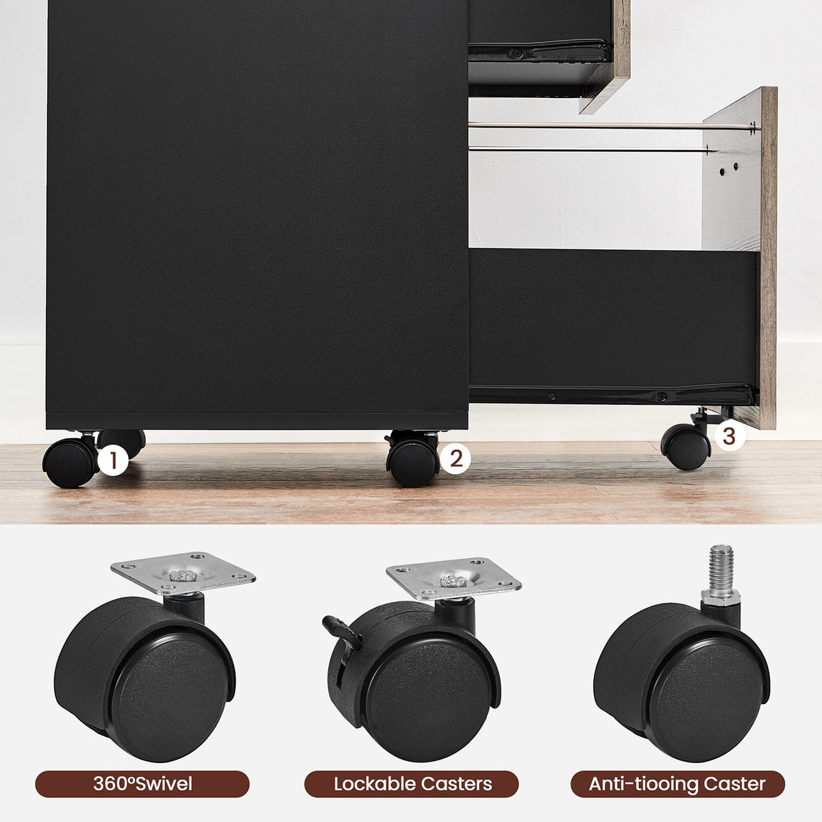 File Cabinet - 2-Drawer - Rolling - Industrial Style