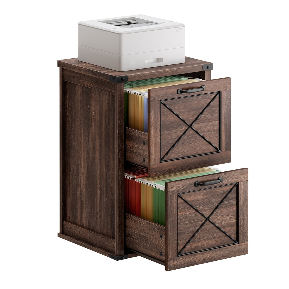 Filing Cabinet with 2 File Drawers - Maroon Brown