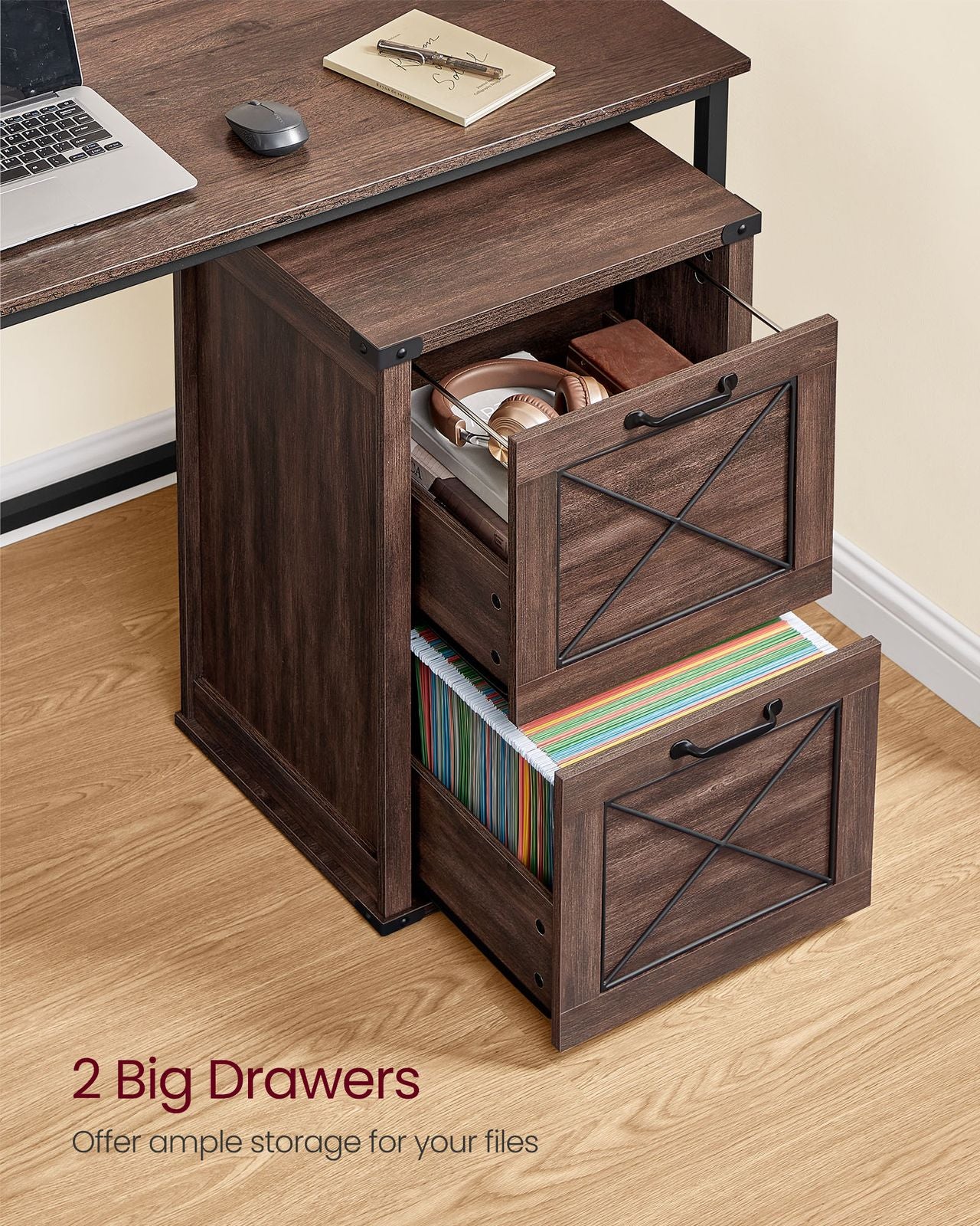 Filing Cabinet with 2 File Drawers - Maroon Brown