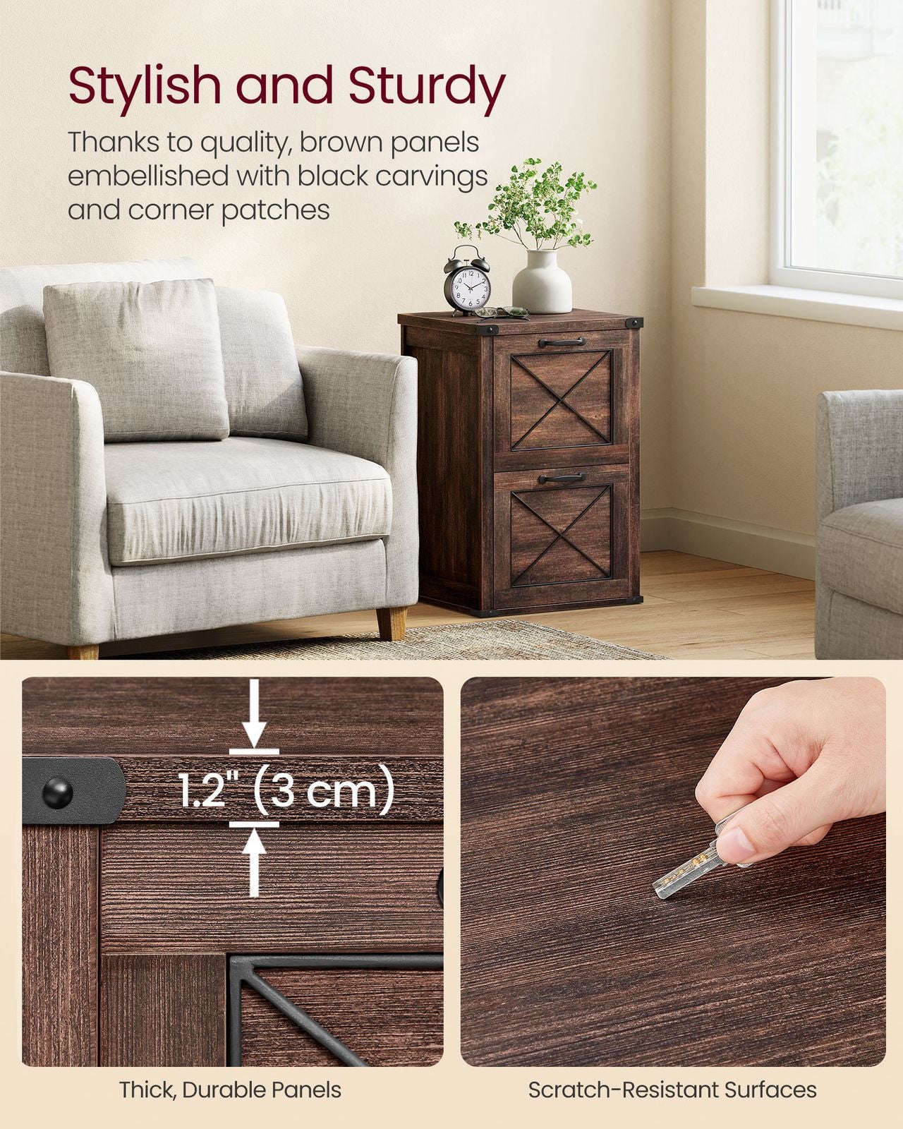 Filing Cabinet with 2 File Drawers - Maroon Brown